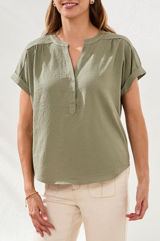 Button-Front Extended Cap Sleeve Blouse-Cactusclay