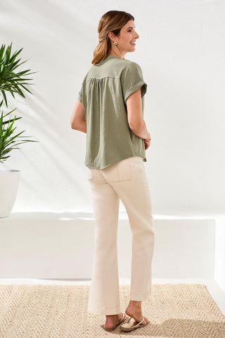 Button-Front Extended Cap Sleeve Blouse-Cactusclay