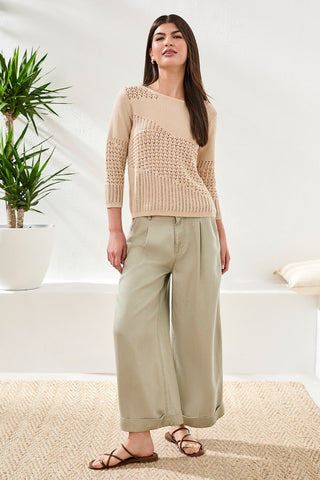 Novelty Crochet 3/4 Sleeve Knit Sweater-Cococream