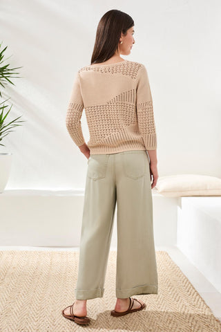 Novelty Crochet 3/4 Sleeve Knit Sweater-Cococream