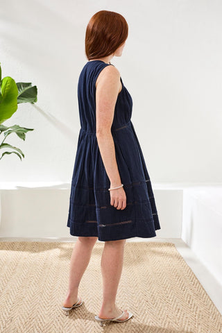 Cotton Eyelette V-Neck Empire Waist Mini Dress-Abyss