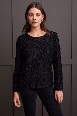 alt view 1 - FANCY LACE TOP WITH INTEGRATED CAMI-Black