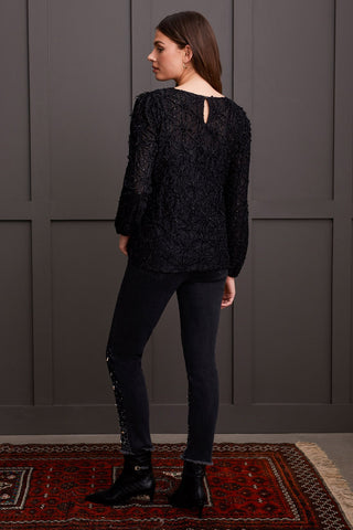 alt view 3 - FANCY LACE TOP WITH INTEGRATED CAMI-Black