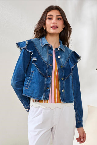 Fashion Denim Jacket With Ruffle Detail-Dk pacific