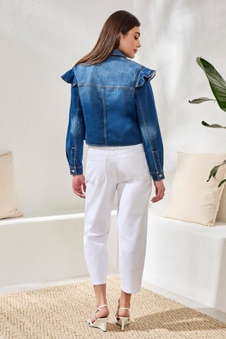 Fashion Denim Jacket With Ruffle Detail-Dk pacific