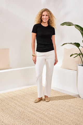 Fitted Crew Neck Stretch Tee-Black