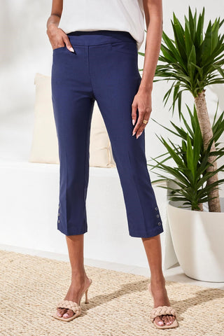 Flatten It® Slim Leg Capris With Snap Vent-Jet blue
