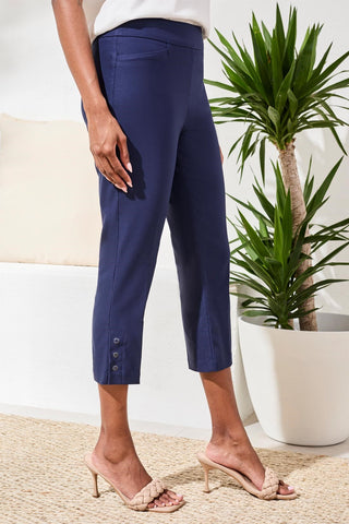 Flatten It® Slim Leg Capris With Snap Vent-Jet blue