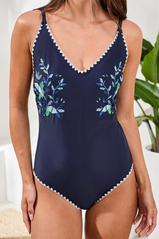Flatten It® Technology One-Piece Embroidered Swimsuit-Abyss