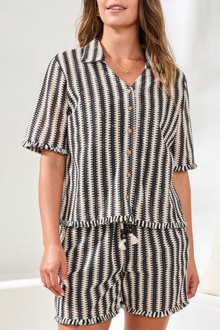 Jacquard Stripe Pull-On Shorts With Drawcord-Black