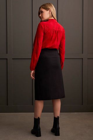 alt view 3 - FLORAL EMBROIDERED BLOUSE WITH RUFFLED COLLAR-Scarlet