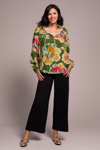 Floral Textured Woven Blouse With Tie-Chive