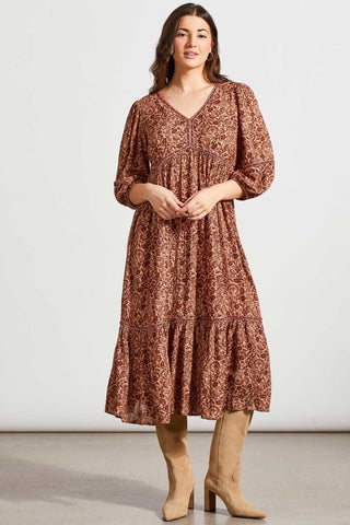 alt view 1 - FLOWY CHALLIS DRESS WITH EMBROIDERED SLEEVES-Cappuccino