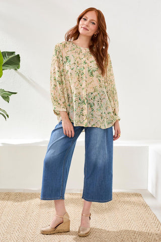 Flowy Dolman Sleeve Blouse With Self-Covering Buttons-Cactusclay