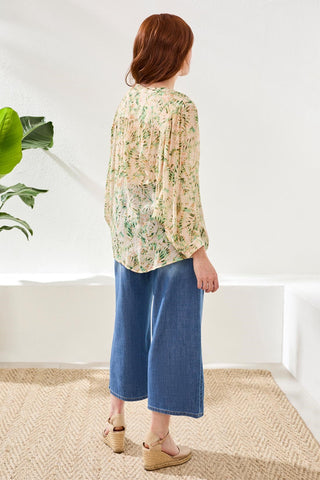 Flowy Dolman Sleeve Blouse With Self-Covering Buttons-Cactusclay