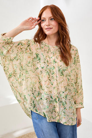 Flowy Dolman Sleeve Blouse With Self-Covering Buttons-Cactusclay