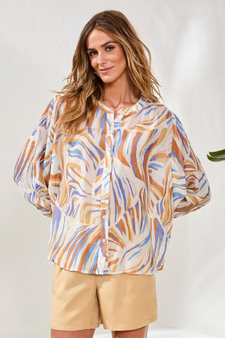 Flowy Dolman Sleeve Blouse With Self-Covering Buttons-Marina