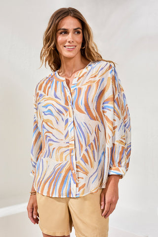 Flowy Dolman Sleeve Blouse With Self-Covering Buttons-Marina