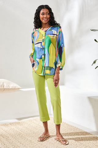 Flowy Dolman Sleeve Blouse With Self-Covering Buttons-Mojito