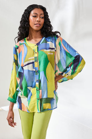 Flowy Dolman Sleeve Blouse With Self-Covering Buttons-Mojito