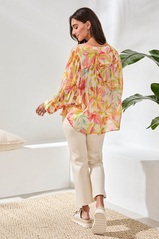 Flowy Dolman Sleeve Blouse With Self-Covering Buttons-Rosesilk