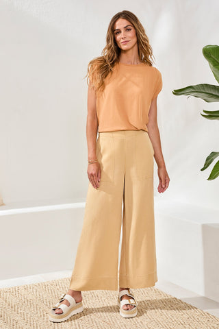 Flowy High Waisted Pull-On Wide Leg Tencel Pants-Croissant