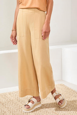 Flowy High Waisted Pull-On Wide Leg Tencel Pants-Croissant