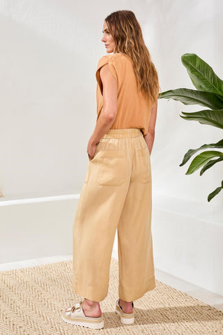 Flowy High Waisted Pull-On Wide Leg Tencel Pants-Croissant