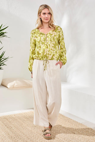 Novelty Long Sleeve Blouse With Drawstring Hem-Kiwizest