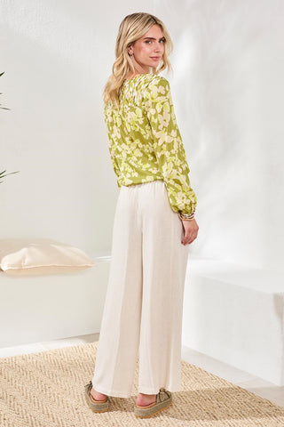 Novelty Long Sleeve Blouse With Drawstring Hem-Kiwizest