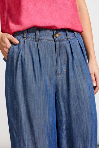 alt view 2 - FLOWY PLEATED PANT WITH TULIP HEM-Dk. chambray