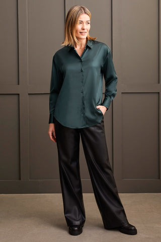 alt view 2 - FLOWY SATIN BUTTON-UP SHIRT-Alpine green