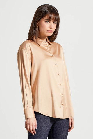 alt view 4 - FLOWY SATIN BUTTON-UP SHIRT-Beige