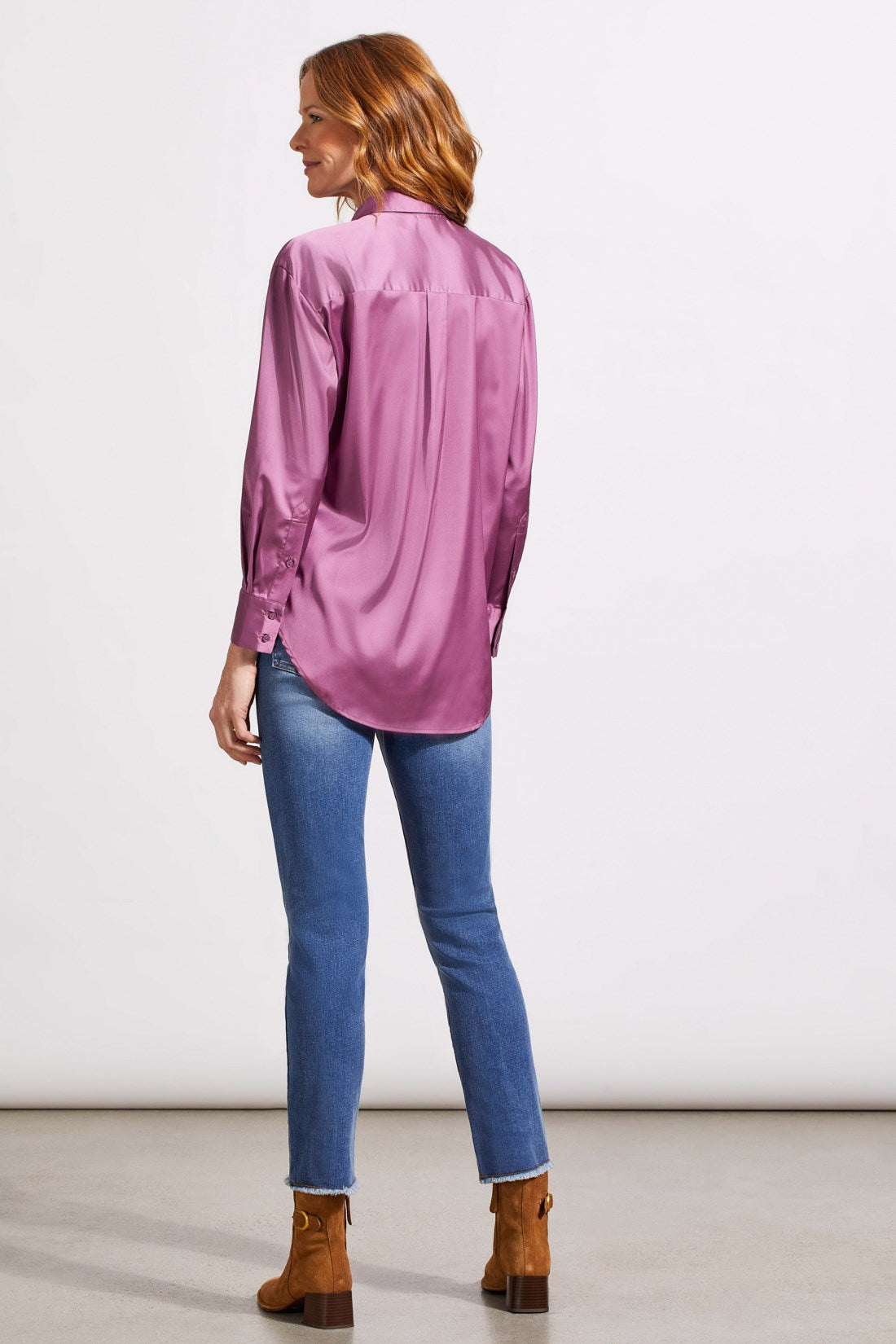 FLOWY SATIN BUTTON-UP SHIRT-Grape – Tribal® Fashion