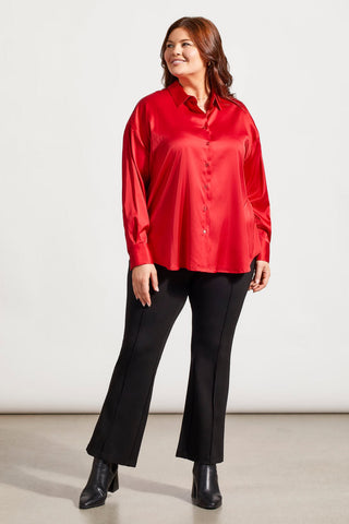 FLOWY SATIN BUTTON-UP SHIRT-Scarlet