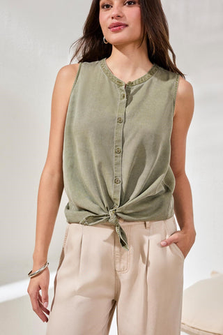 Blouse Sans Manches Fluide Avec Lavage Spécial-Argile de cactus foncee
