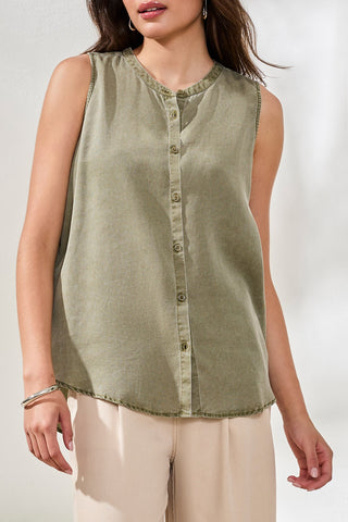 Blouse Sans Manches Fluide Avec Lavage Spécial-Argile de cactus foncee