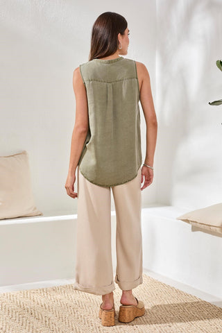 Blouse Sans Manches Fluide Avec Lavage Spécial-Argile de cactus foncee