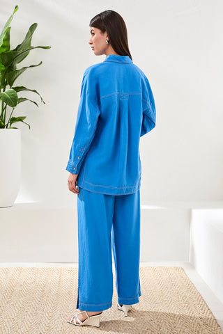 Flowy Slub Woven Pop Over Tunic-Royal