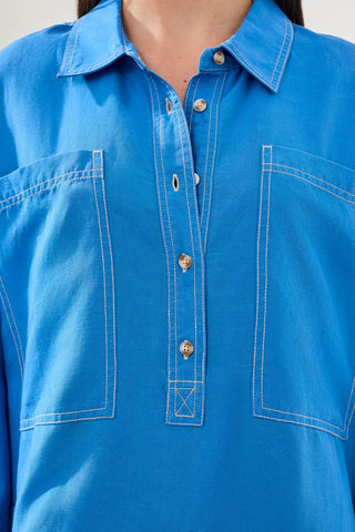 Flowy Slub Woven Pop Over Tunic-Royal