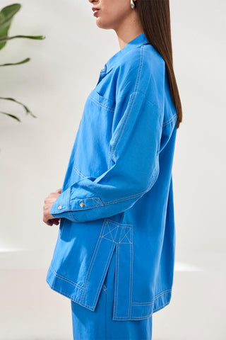 Flowy Slub Woven Pop Over Tunic-Royal