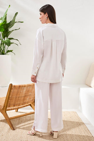 Flowy Slub Woven Pop Over Tunic-White