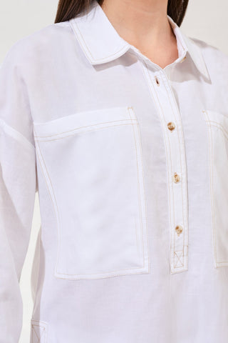 Flowy Slub Woven Pop Over Tunic-White