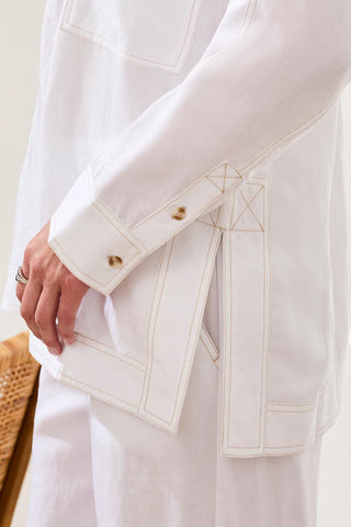 Flowy Slub Woven Pop Over Tunic-White