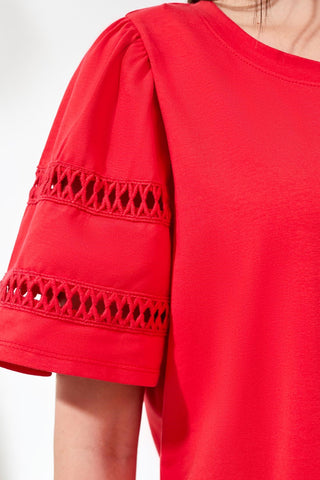 Flutter Sleeve Crew Neck Top-Sangria