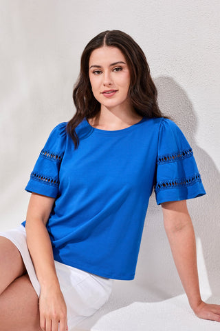 Flutter Sleeve Crew Neck Top-Turkishsea