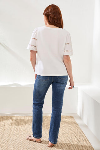 Flutter Sleeve Crew Neck Top-White