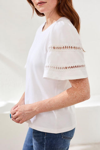 Flutter Sleeve Crew Neck Top-White