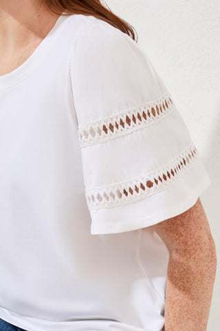 Flutter Sleeve Crew Neck Top-White