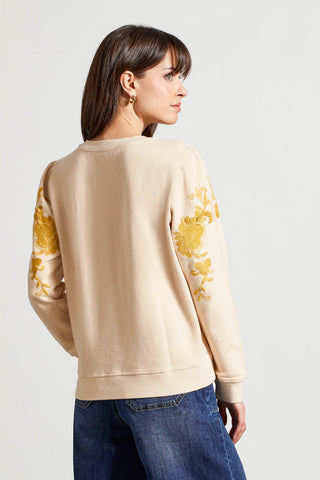 alt view 3 - FRENCH TERRY CREW NECK TOP WITH EMBROIDERY-Moonstone